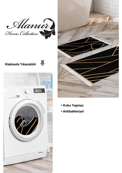 Kaymaz Taban Djt 2'li Banyo Paspas Takımı Star Pamuk Saçaklı Modern 686M Gold