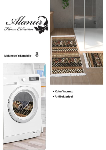 Kaymaz Taban Djt 2'li Banyo Paspas Takımı Star Pamuk Saçaklı Modern MU127 Kahve
