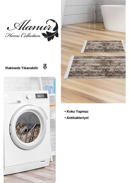 Kaymaz Taban Djt 2'li Banyo Paspas Takımı Star Pamuk Saçaklı Modern MU147 Kahve