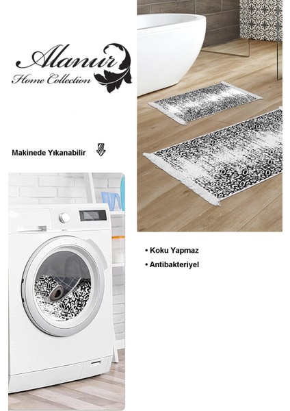 Kaymaz Taban Djt 2'li Banyo Paspas Takımı Star Pamuk Saçaklı Iskandinav MU123 Beyaz