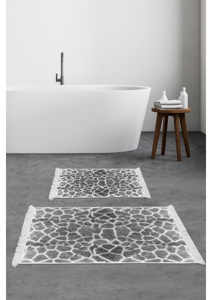 Kaymaz Taban Djt 2'li Banyo Paspas Takımı Star Pamuk Saçaklı Modern 1910 Gri