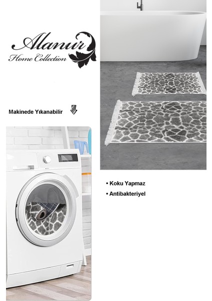 Kaymaz Taban Djt 2'li Banyo Paspas Takımı Star Pamuk Saçaklı Modern 1910 Gri
