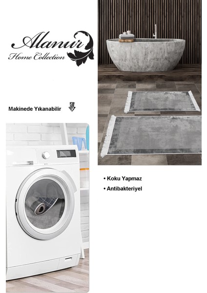Kaymaz Taban Djt 2'li Banyo Paspas Takımı Star Pamuk Saçaklı Modern 1921 Gri