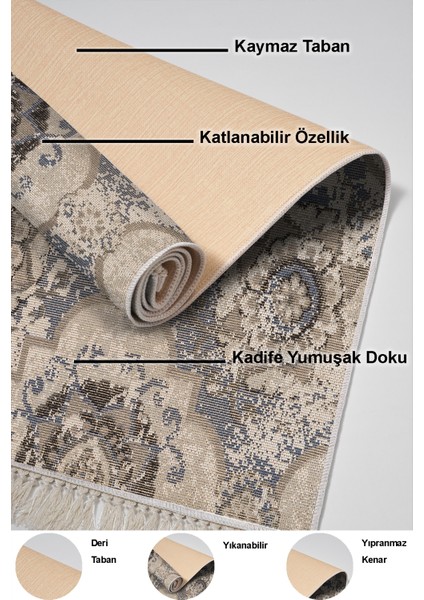 Kaymaz Taban Djt 3'lü Banyo Paspas Takımı Yıldız Deri Karışık Modern 1903M Krem