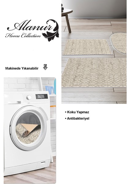 Kaymaz Taban Djt 3'lü Banyo Paspas Takımı Yıldız Deri Karışık Modern 757 Vizon modelleri