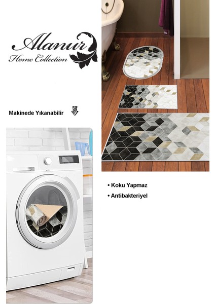 Kaymaz Taban Djt 3'lü Banyo Paspas Takımı Yıldız Deri Karışık Iskandinav 2146M Krem