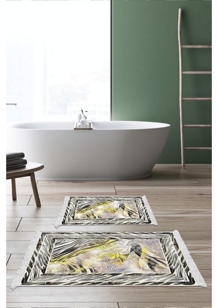 Kaymaz Taban Djt 2'li Banyo Paspas Takımı Trend Saçaklı Modern 728 Gri