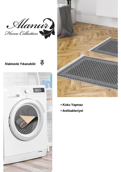 Kaymaz Taban Djt 2'li Banyo Paspas Takımı Yıldız Deri Saçaklı Modern M5001 Gri