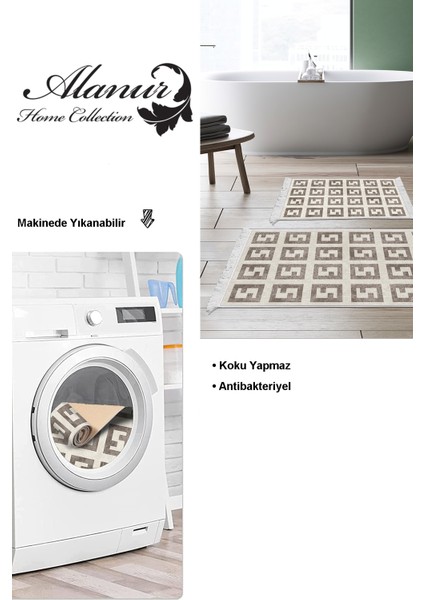 Kaymaz Taban Djt 2'li Banyo Paspas Takımı Yıldız Deri Saçaklı Modern 606M Bej