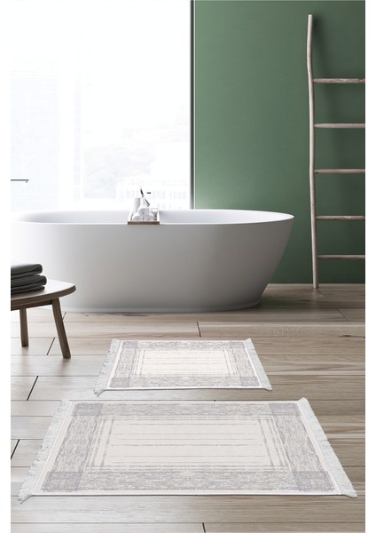 Kaymaz Taban Djt 2'li Banyo Paspas Takımı Trend Saçaklı Modern M5076 Mavi
