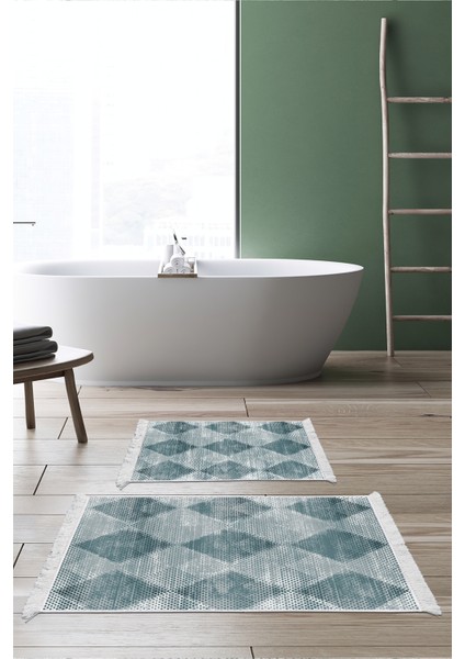 Kaymaz Taban Djt 2'li Banyo Paspas Takımı Trend Saçaklı Iskandinav F5131 Turkuaz