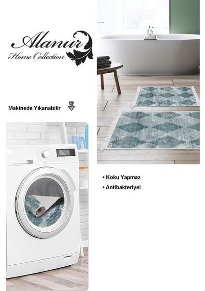 Kaymaz Taban Djt 2'li Banyo Paspas Takımı Trend Saçaklı Iskandinav F5131 Turkuaz