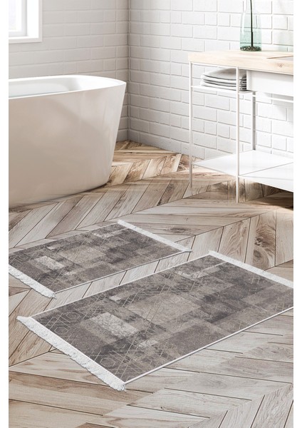 Kaymaz Taban Djt 2'li Banyo Paspas Takımı Trend Saçaklı Iskandinav F5132 Kahve