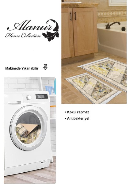 Kaymaz Taban Djt 2'li Banyo Paspas Takımı Yıldız Deri Saçaklı Modern 729 Sarı