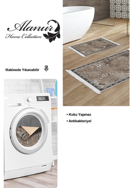 Kaymaz Taban Djt 2'li Banyo Paspas Takımı Yıldız Deri Saçaklı Modern MU118 Kahve