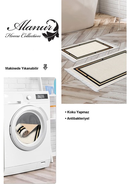 Kaymaz Taban Djt 2'li Banyo Paspas Takımı Yıldız Deri Saçaklı Modern F5006 Bej