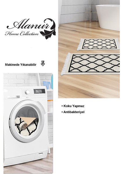 Kaymaz Taban Djt 2'li Banyo Paspas Takımı Yıldız Deri Saçaklı Modern 688M Bej