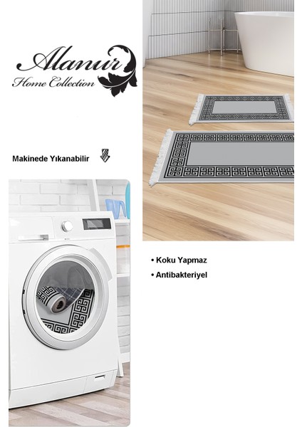 Kaymaz Taban Djt 2'li Banyo Paspas Takımı Star Pamuk Saçaklı Modern 608M Gri