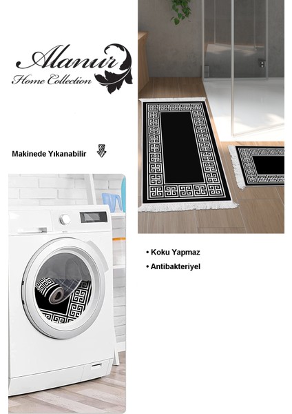 Kaymaz Taban Djt 2'li Banyo Paspas Takımı Star Pamuk Saçaklı Modern 608M Siyah