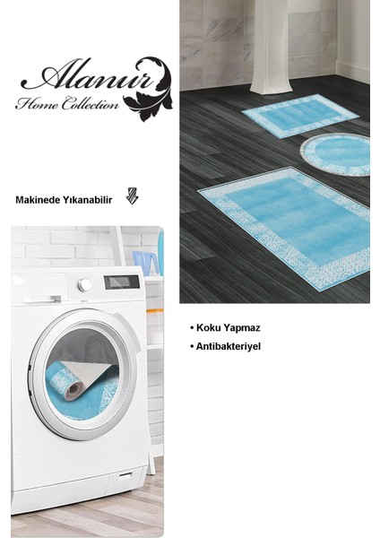 Kaymaz Taban Djt 3'lü Banyo Paspas Takımı Trend Karışık Modern 1460 Mavi modelleri