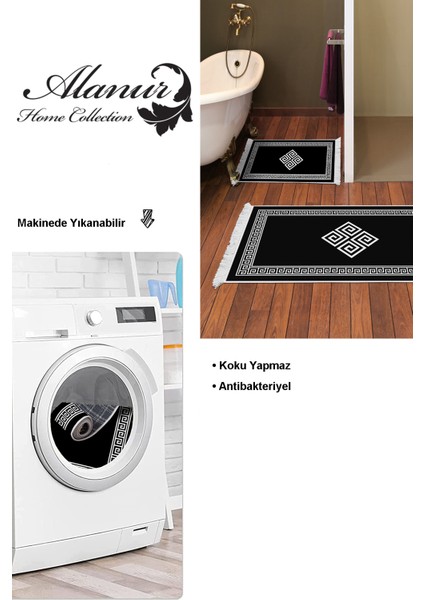 Kaymaz Taban Djt 2'li Banyo Paspas Takımı Star Pamuk Saçaklı Modern 656M Siyah