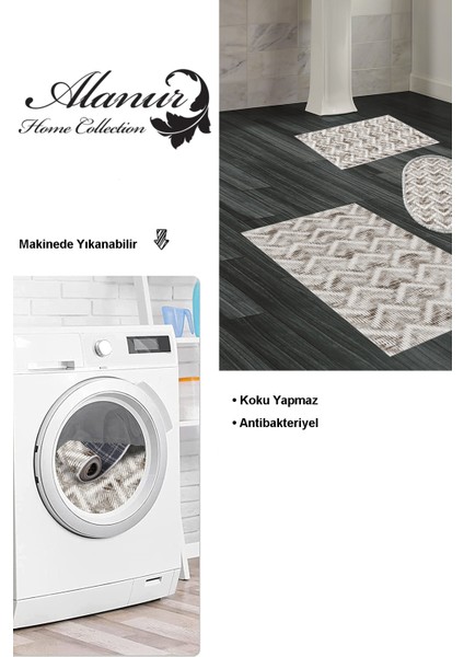 Kaymaz Taban Djt 3'lü Banyo Paspas Takımı Star Pamuk Karışık Iskandinav F5124 Kahve