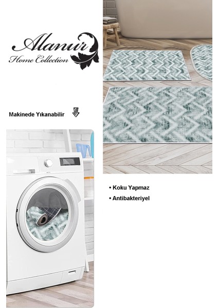 Kaymaz Taban Djt 3'lü Banyo Paspas Takımı Star Pamuk Karışık Iskandinav F5124 Yeşil