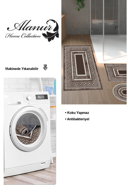 Kaymaz Taban Djt 3'lü Banyo Paspas Takımı Star Pamuk Karışık Modern 651M Kahve