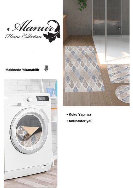 Kaymaz Taban Djt 3'lü Banyo Paspas Takımı Yıldız Deri Karışık Modern 674M Bej