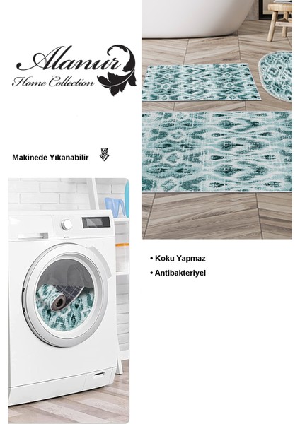 Kaymaz Taban Djt 3'lü Banyo Paspas Takımı Star Pamuk Karışık Iskandinav F5136 Turkuaz