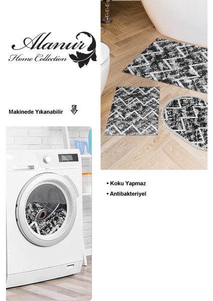 Kaymaz Taban Djt 3'lü Banyo Paspas Takımı Star Pamuk Karışık Iskandinav F5128 Siyah modelleri
