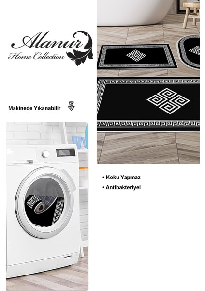 Kaymaz Taban Djt 3'lü Banyo Paspas Takımı Star Pamuk Karışık Modern 656M Siyah modelleri