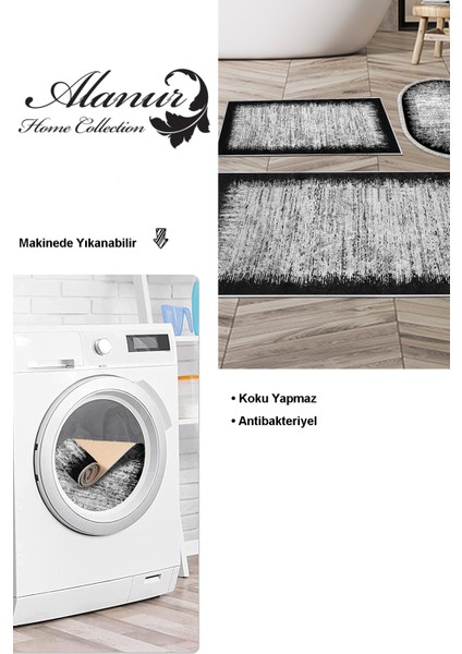 Kaymaz Taban Djt 3'lü Banyo Paspas Takımı Yıldız Deri Karışık Modern 1342 Siyah modelleri