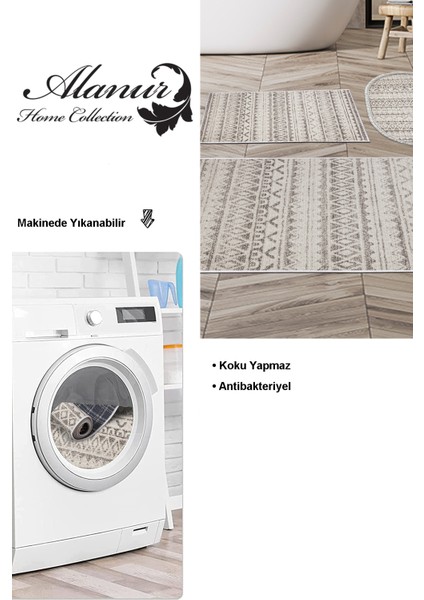 Kaymaz Taban Djt 3'lü Banyo Paspas Takımı Star Pamuk Karışık Iskandinav F5078 Açık Kahve