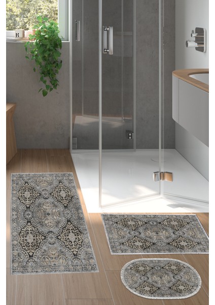Kaymaz Taban Djt 3'lü Banyo Paspas Takımı Star Pamuk Karışık Modern 659M Bej