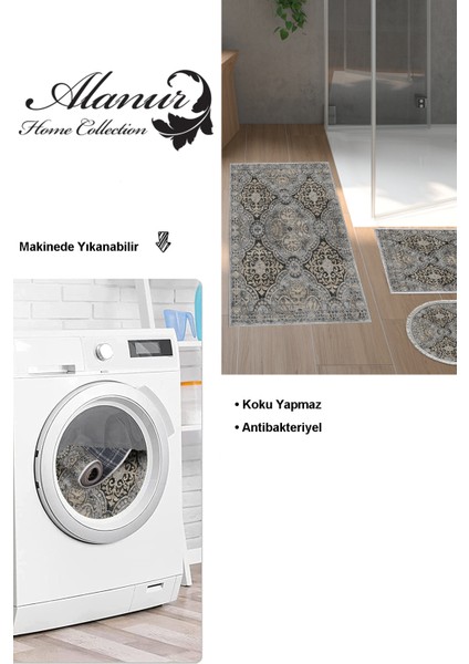 Kaymaz Taban Djt 3'lü Banyo Paspas Takımı Star Pamuk Karışık Modern 659M Bej
