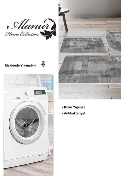 Kaymaz Taban Djt 3'lü Banyo Paspas Takımı Star Pamuk Karışık Iskandinav F5132 Gri