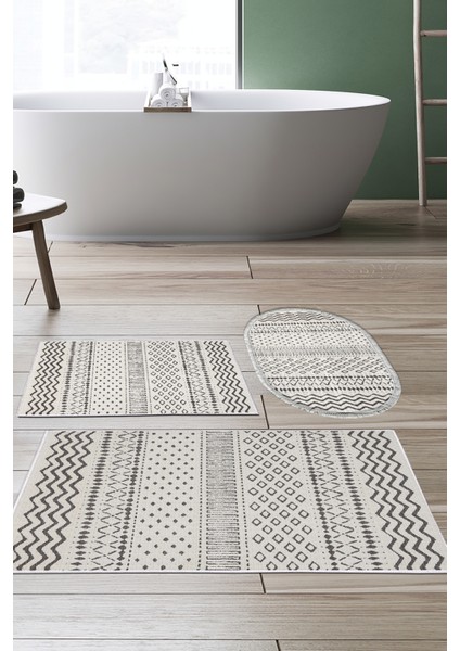 Kaymaz Taban Djt 3'lü Banyo Paspas Takımı Star Pamuk Karışık Iskandinav F5086 Bej