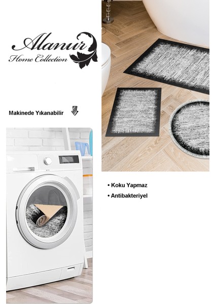 Kaymaz Taban Djt 3'lü Banyo Paspas Takımı Yıldız Deri Karışık Modern 1342 Siyah modelleri