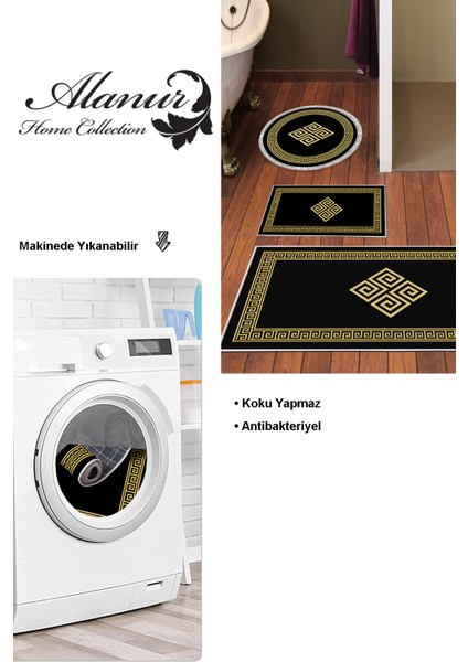 Kaymaz Taban Djt 3'lü Banyo Paspas Takımı Star Pamuk Karışık Modern 656M Gold