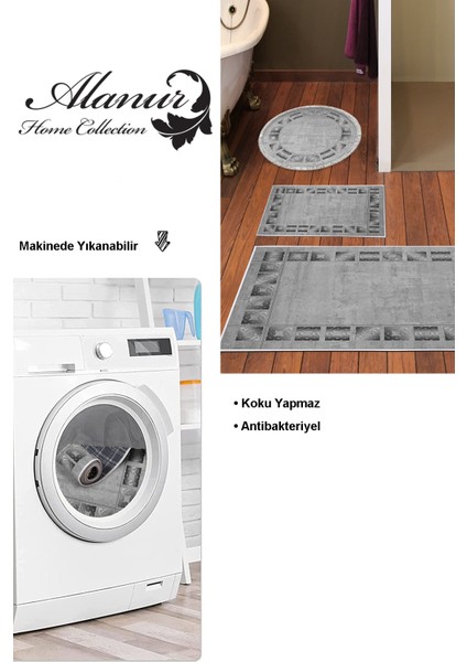 Kaymaz Taban Djt 3'lü Banyo Paspas Takımı Star Pamuk Karışık Modern 691M Gri