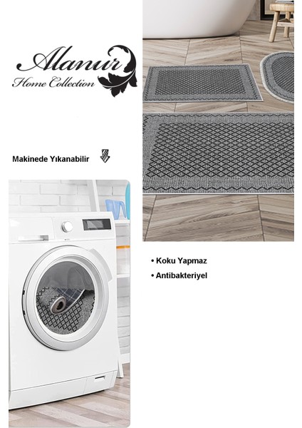 Kaymaz Taban Djt 3'lü Banyo Paspas Takımı Star Pamuk Karışık Modern M5001 Gri