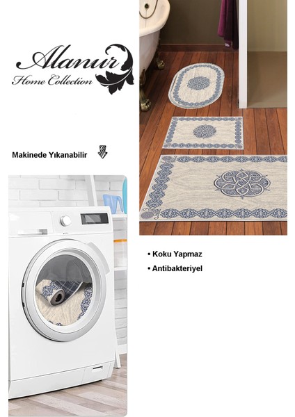 Kaymaz Taban Djt 3'lü Banyo Paspas Takımı Star Pamuk Karışık Modern 1319 Mavi