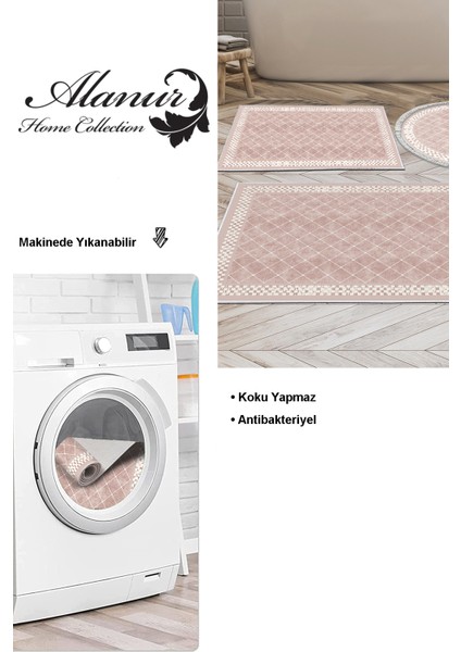 Kaymaz Taban Djt 3'lü Banyo Paspas Takımı Trend Karışık Modern 603M Pudra