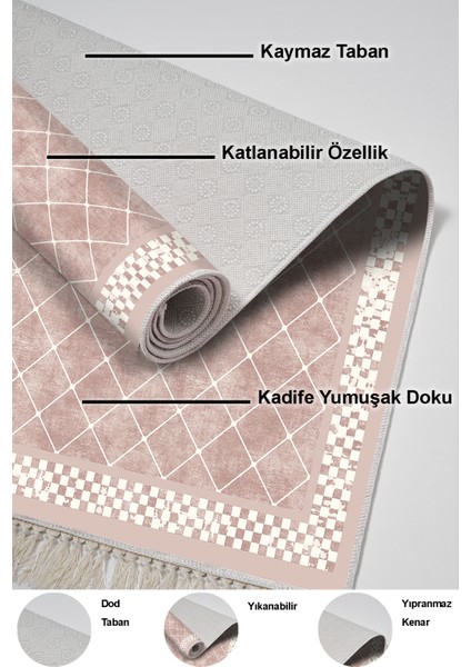 Kaymaz Taban Djt 3'lü Banyo Paspas Takımı Trend Karışık Modern 603M Pudra