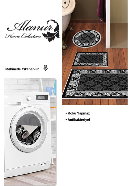 Kaymaz Taban Djt 3'lü Banyo Paspas Takımı Trend Karışık Modern 700M Siyah modelleri
