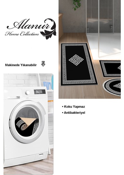 Kaymaz Taban Djt 3'lü Banyo Paspas Takımı Yıldız Deri Karışık Modern 656M Siyah modelleri