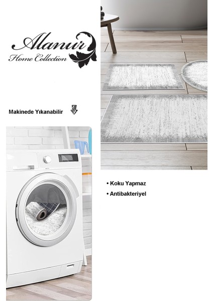 Kaymaz Taban Djt 3'lü Banyo Paspas Takımı Star Pamuk Karışık Modern 1342 Gri