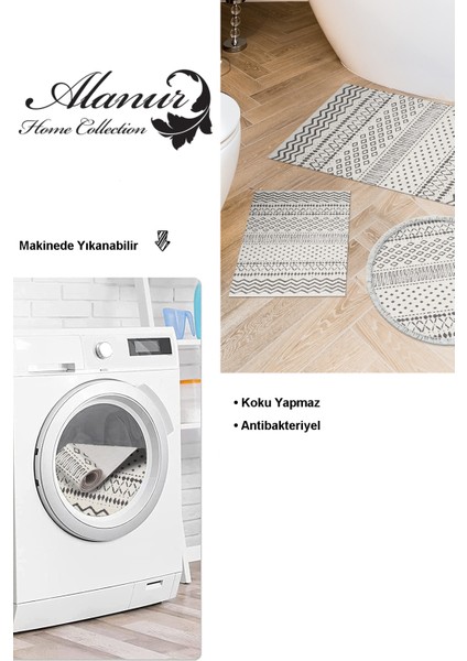 Kaymaz Taban Djt 3'lü Banyo Paspas Takımı Trend Karışık Iskandinav F5086 Bej