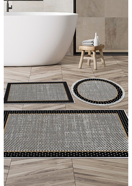 Kaymaz Taban Djt 3'lü Banyo Paspas Takımı Trend Karışık Modern 604M Siyah